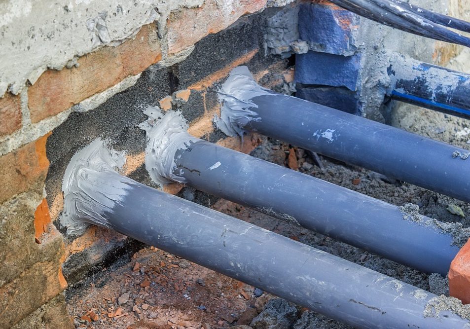 holes with rodent-proof materials on pipes